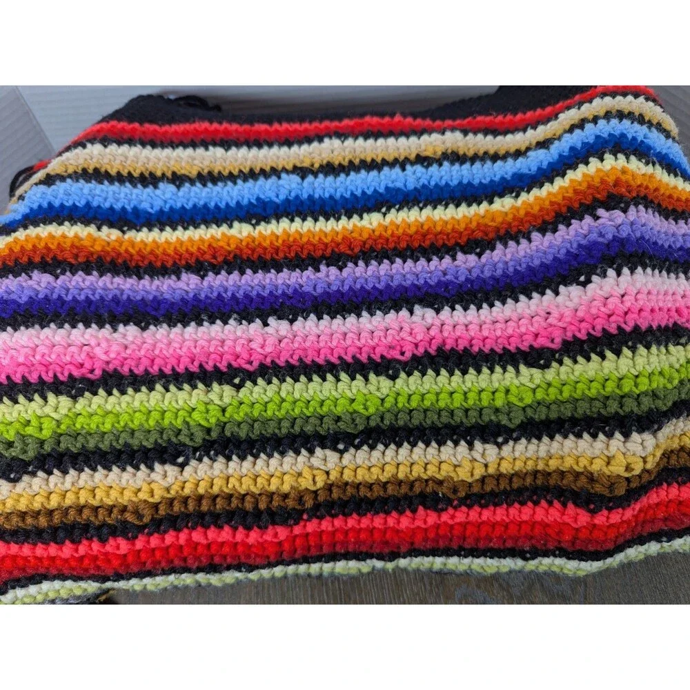 VTG Handmade Crochet Throw Blanket Multi Color Apache Tears Afghan Style Fringe